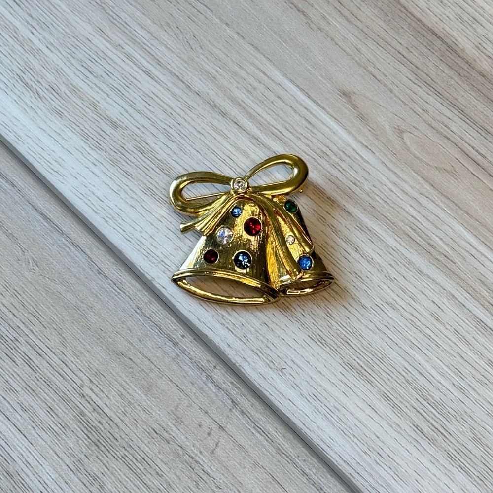 Christmas Bell Rhinestone Brooch